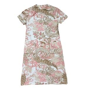 Vintage 60s Herman Marcus Sheath Dress Womens Medium Pink Floral Mod Preppy